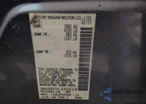 2015 Nissan Leaf S z USA, uszkodzony, nr VIN 1N4AZ0CP7FC325518